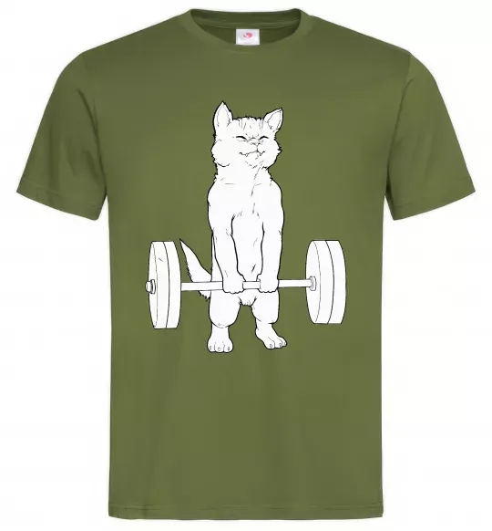 Чоловіча футболка Кіт з штангою Оливковий фото
