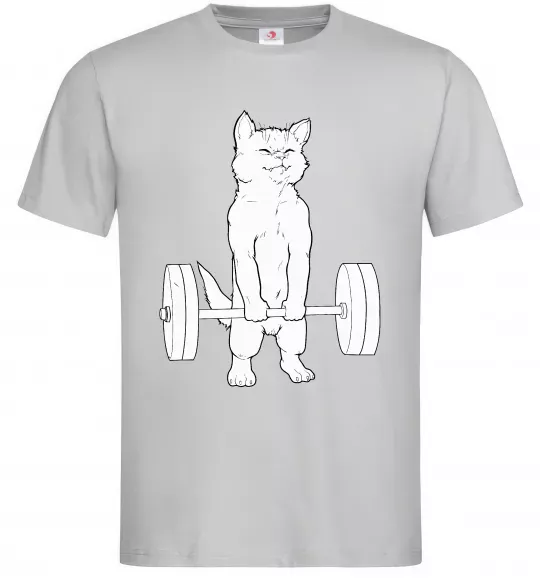 Чоловіча футболка Кіт з штангою Сірий фото