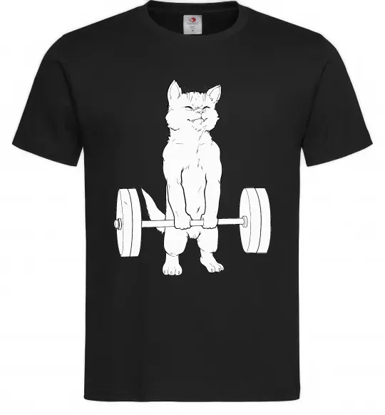 Чоловіча футболка Кіт з штангою Чорний фото