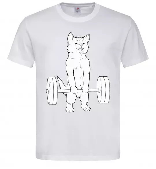 Чоловіча футболка Кіт з штангою Білий фото