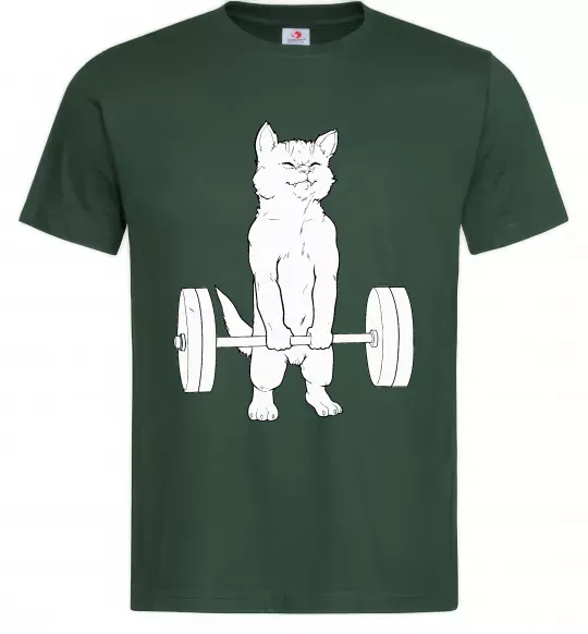 Чоловіча футболка Кіт з штангою Темно-зелений фото