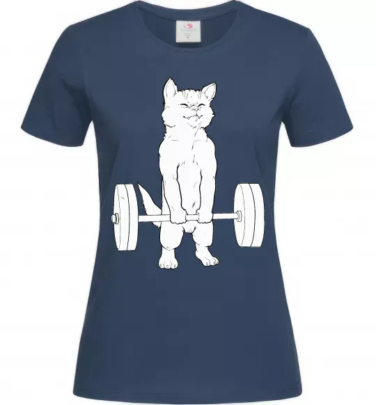 Жіноча футболка Кіт з штангою Темно-синій фото