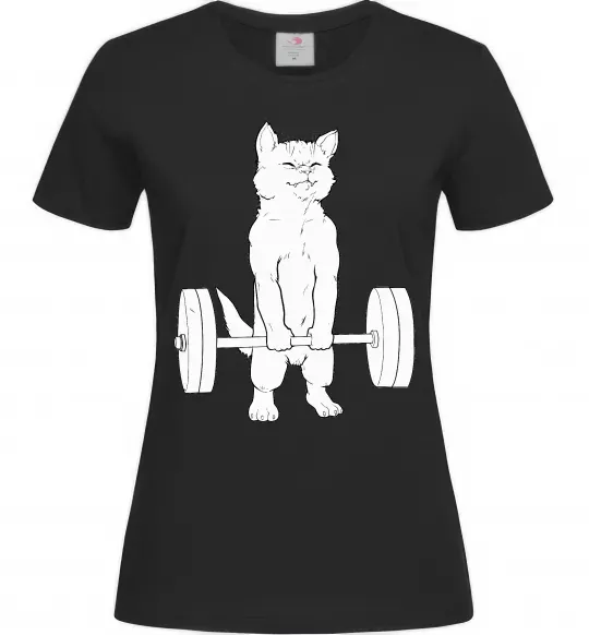 Жіноча футболка Кіт з штангою Чорний фото