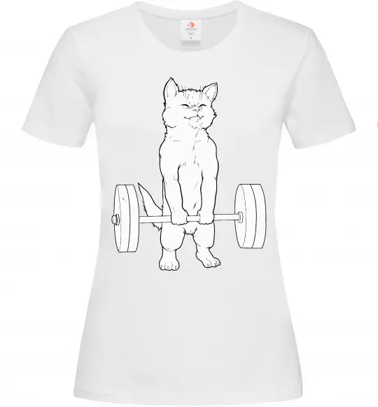 Жіноча футболка Кіт з штангою Білий фото