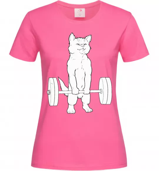 Жіноча футболка Кіт з штангою Яскраво-рожевий фото