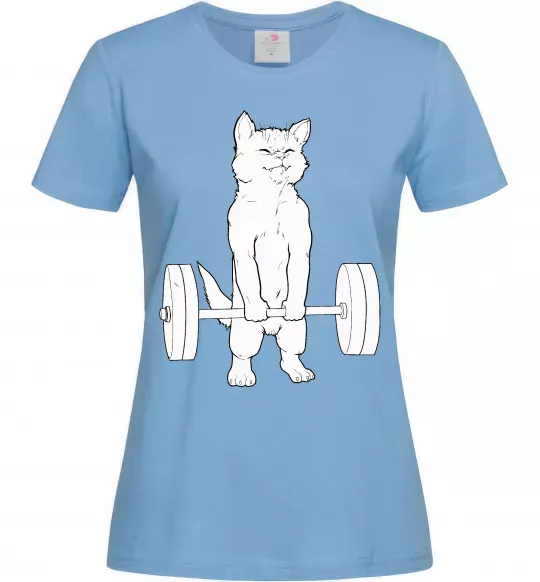 Жіноча футболка Кіт з штангою Блакитний фото