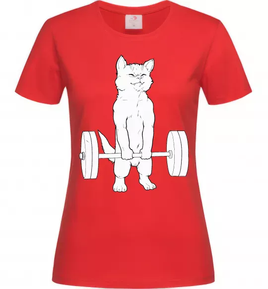 Жіноча футболка Кіт з штангою Червоний фото