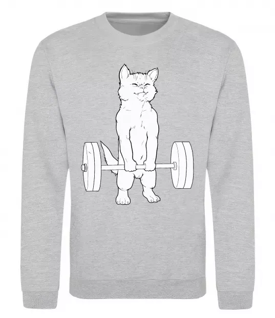 Світшот Кіт з штангою Сірий меланж фото