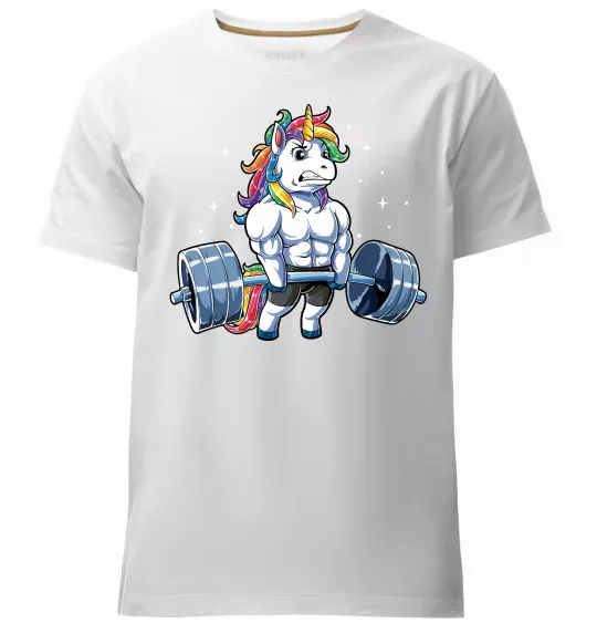 Мужская премиум футболка Єдиноріг з штангою Белый фото