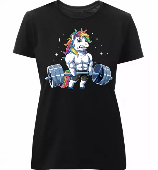 Женская премиум футболка Єдиноріг з штангою Черный фото