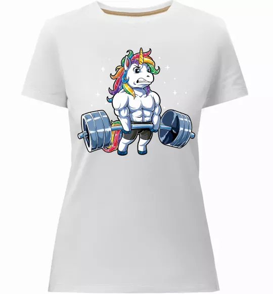 Женская премиум футболка Єдиноріг з штангою Белый фото