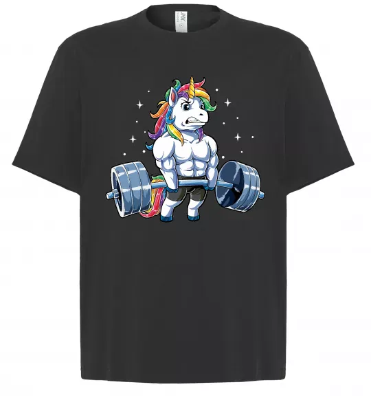 Футболка Оверсайз Єдиноріг з штангою Чорний фото