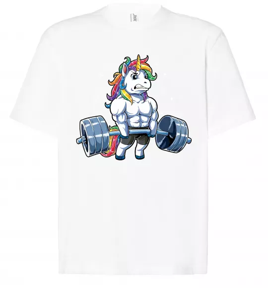 Футболка Оверсайз Єдиноріг з штангою Білий фото