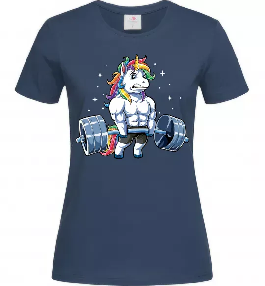 Жіноча футболка Єдиноріг з штангою Темно-синій фото