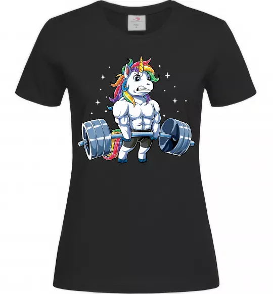 Жіноча футболка Єдиноріг з штангою Чорний фото