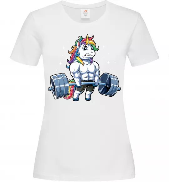 Жіноча футболка Єдиноріг з штангою Білий фото