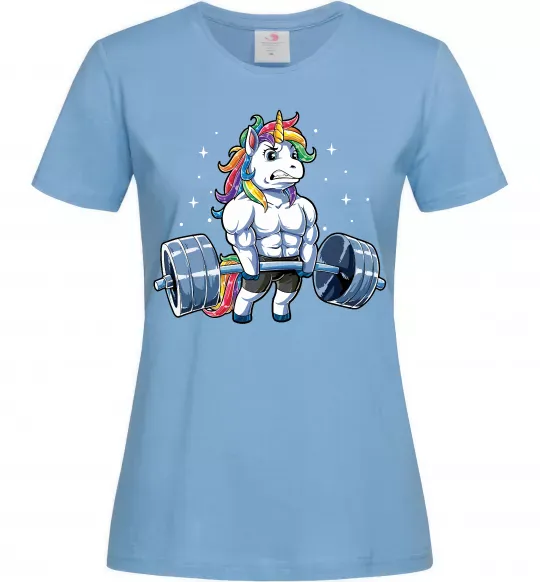 Жіноча футболка Єдиноріг з штангою Блакитний фото