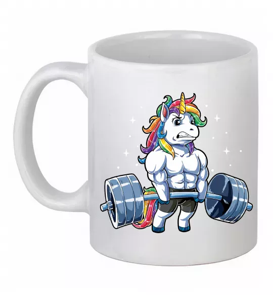 Чашка керамічна Єдиноріг з штангою Білий фото
