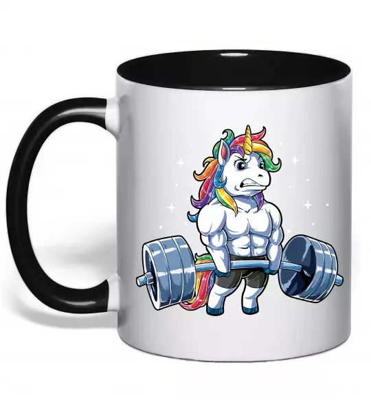 Чашка з кольоровою ручкою Єдиноріг з штангою Чорний фото