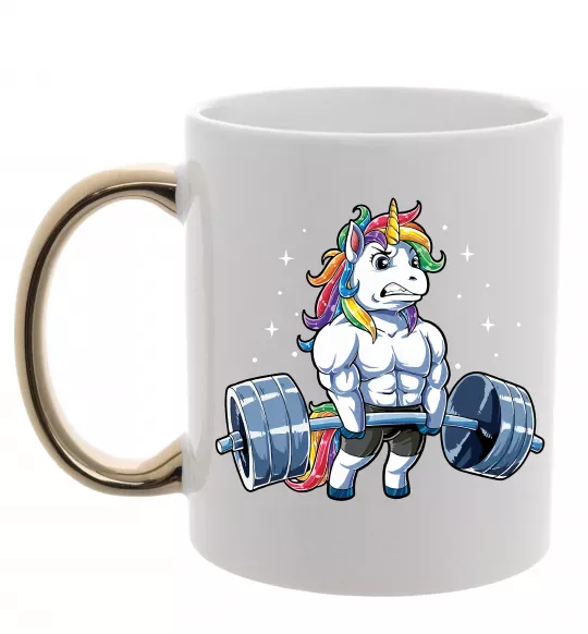 Чашка з кольоровою ручкою Єдиноріг з штангою Золото фото