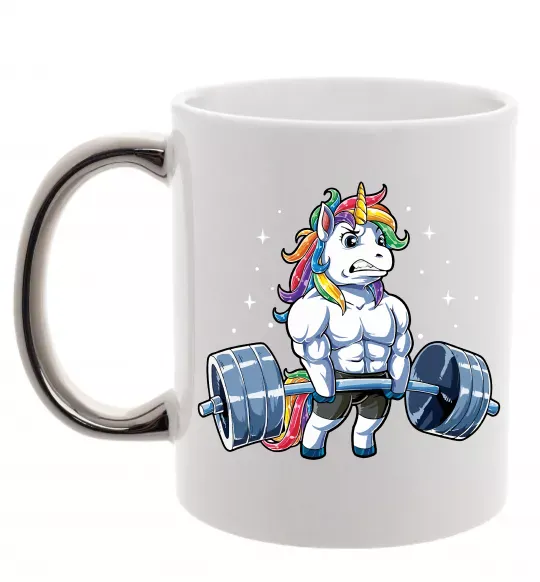 Чашка з кольоровою ручкою Єдиноріг з штангою Срібло фото