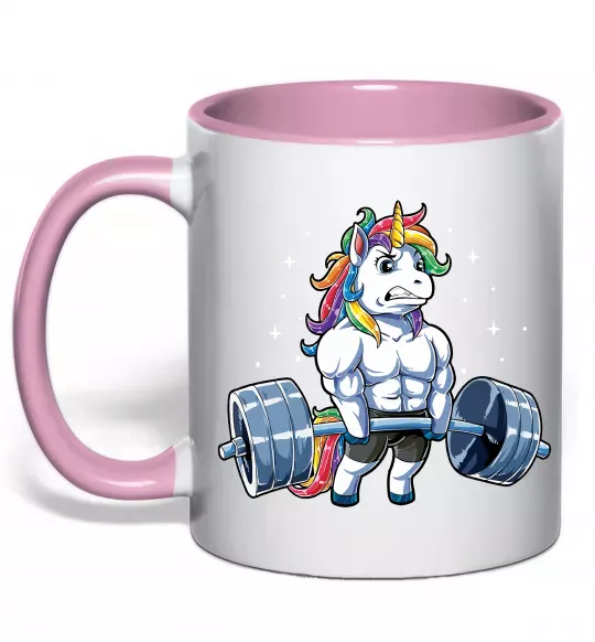 Чашка з кольоровою ручкою Єдиноріг з штангою Ніжно рожевий фото