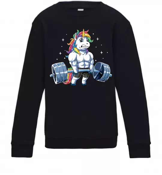 Дитячий світшот Єдиноріг з штангою Чорний фото