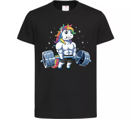 Дитяча футболка Єдиноріг з штангою Чорний фото