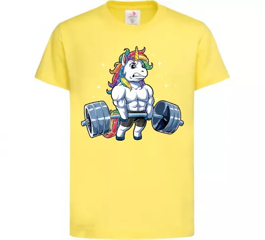 Дитяча футболка Єдиноріг з штангою Лимонний фото