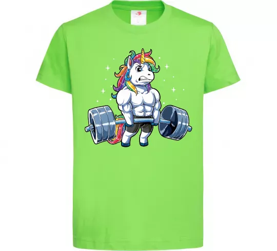 Дитяча футболка Єдиноріг з штангою Лаймовий фото