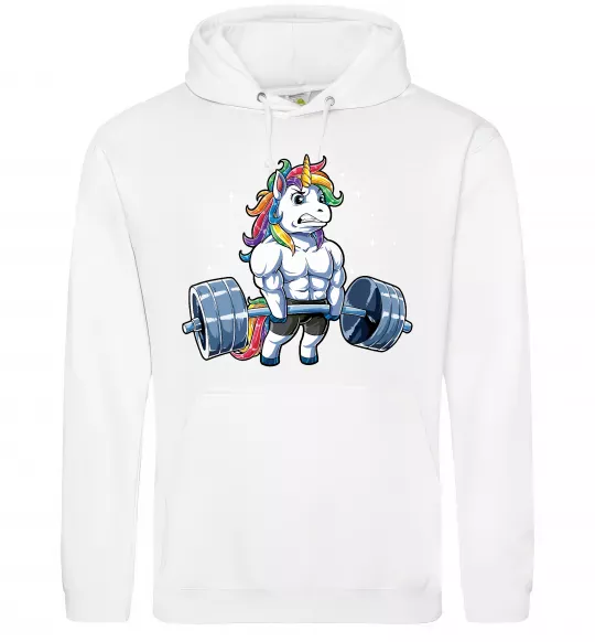 Чоловіча толстовка (худі) Єдиноріг з штангою Білий фото