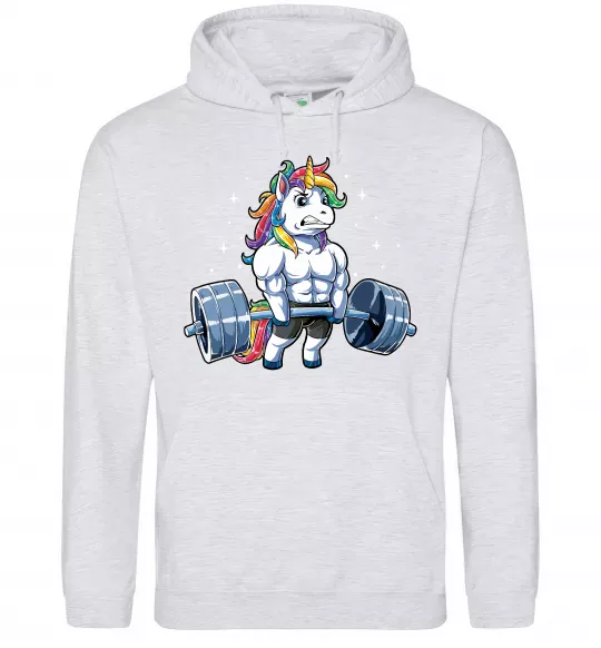 Чоловіча толстовка (худі) Єдиноріг з штангою Сірий меланж фото