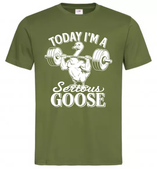 Чоловіча футболка Today i`m a serious goose Оливковий фото