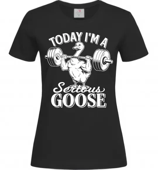 Женская футболка Today i`m a serious goose Черный фото