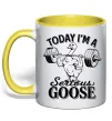 Чашка з кольоровою ручкою Today i`m a serious goose Сонячно жовтий фото