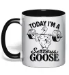 Чашка з кольоровою ручкою Today i`m a serious goose Чорний фото