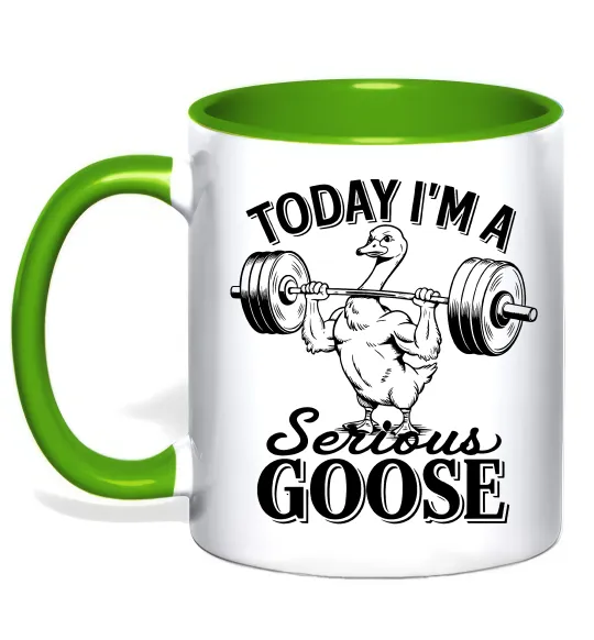 Чашка с цветной ручкой Today i`m a serious goose Лаймовый фото