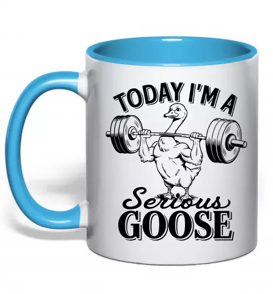 Чашка з кольоровою ручкою Today i`m a serious goose Блакитний фото
