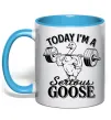 Чашка з кольоровою ручкою Today i`m a serious goose Блакитний фото