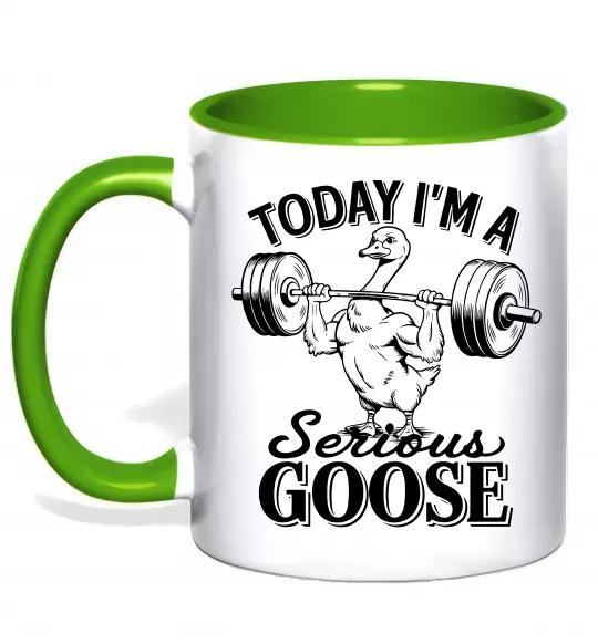 Чашка з кольоровою ручкою Today i`m a serious goose Зелений фото