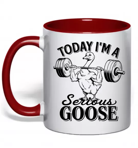 Чашка з кольоровою ручкою Today i`m a serious goose Червоний фото