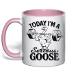 Чашка з кольоровою ручкою Today i`m a serious goose Ніжно рожевий фото