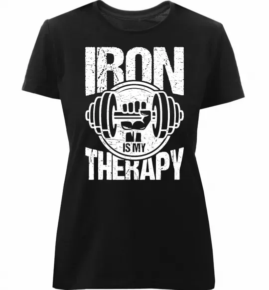 Женская премиум футболка Iron is my therapy Черный фото