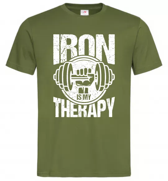 Чоловіча футболка Iron is my therapy Оливковий фото