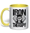 Чашка з кольоровою ручкою Iron is my therapy Сонячно жовтий фото