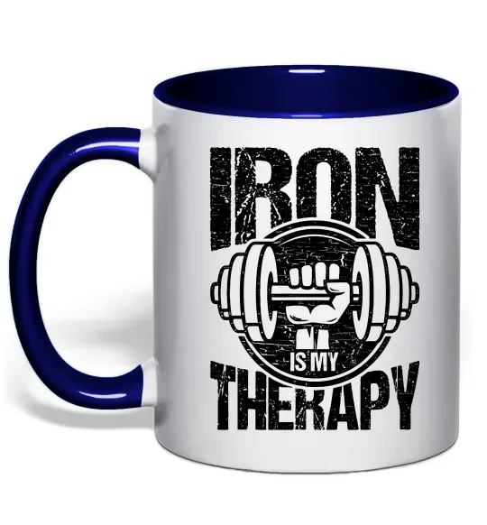 Чашка з кольоровою ручкою Iron is my therapy Глибокий темно-синій фото