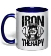 Чашка з кольоровою ручкою Iron is my therapy Глибокий темно-синій фото