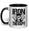 Чашка з кольоровою ручкою Iron is my therapy Чорний фото