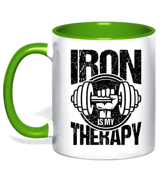 Чашка з кольоровою ручкою Iron is my therapy Лаймовий фото