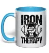 Чашка з кольоровою ручкою Iron is my therapy Блакитний фото